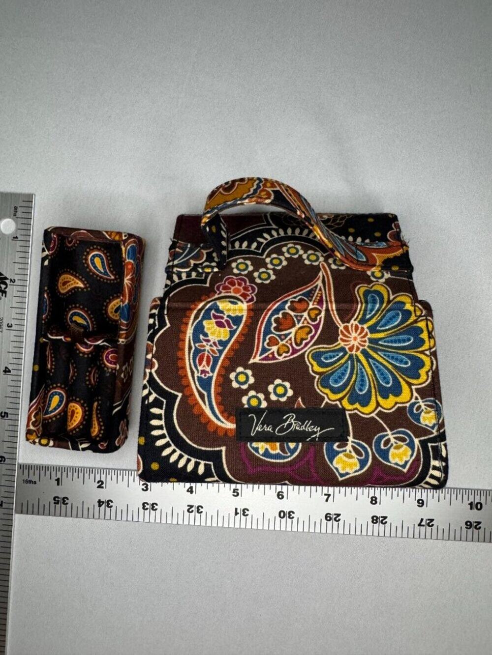 Vera Bradley Mini Hard Case Jewelry Box Retired Versailles Pattern Brown Paisley